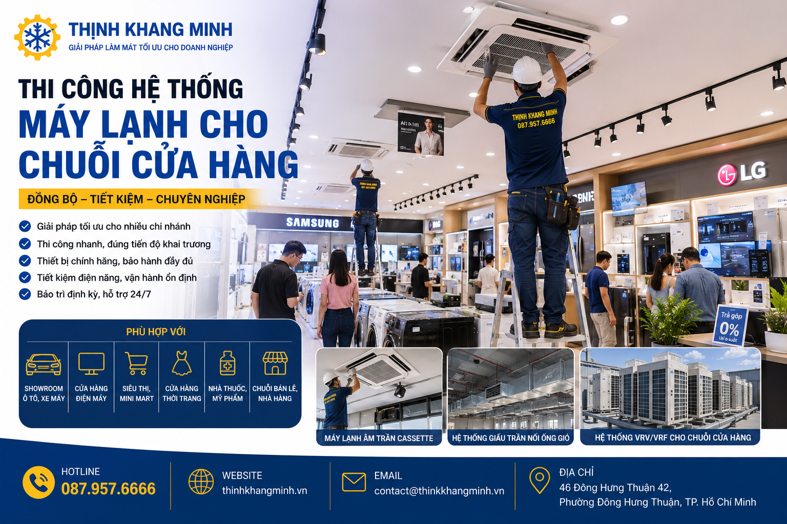 Giải Pháp Thi Công Hệ Thống Máy Lạnh Cho Chuỗi Cửa Hàng – Đồng Bộ, Tiết Kiệm, Chuyên Nghiệp