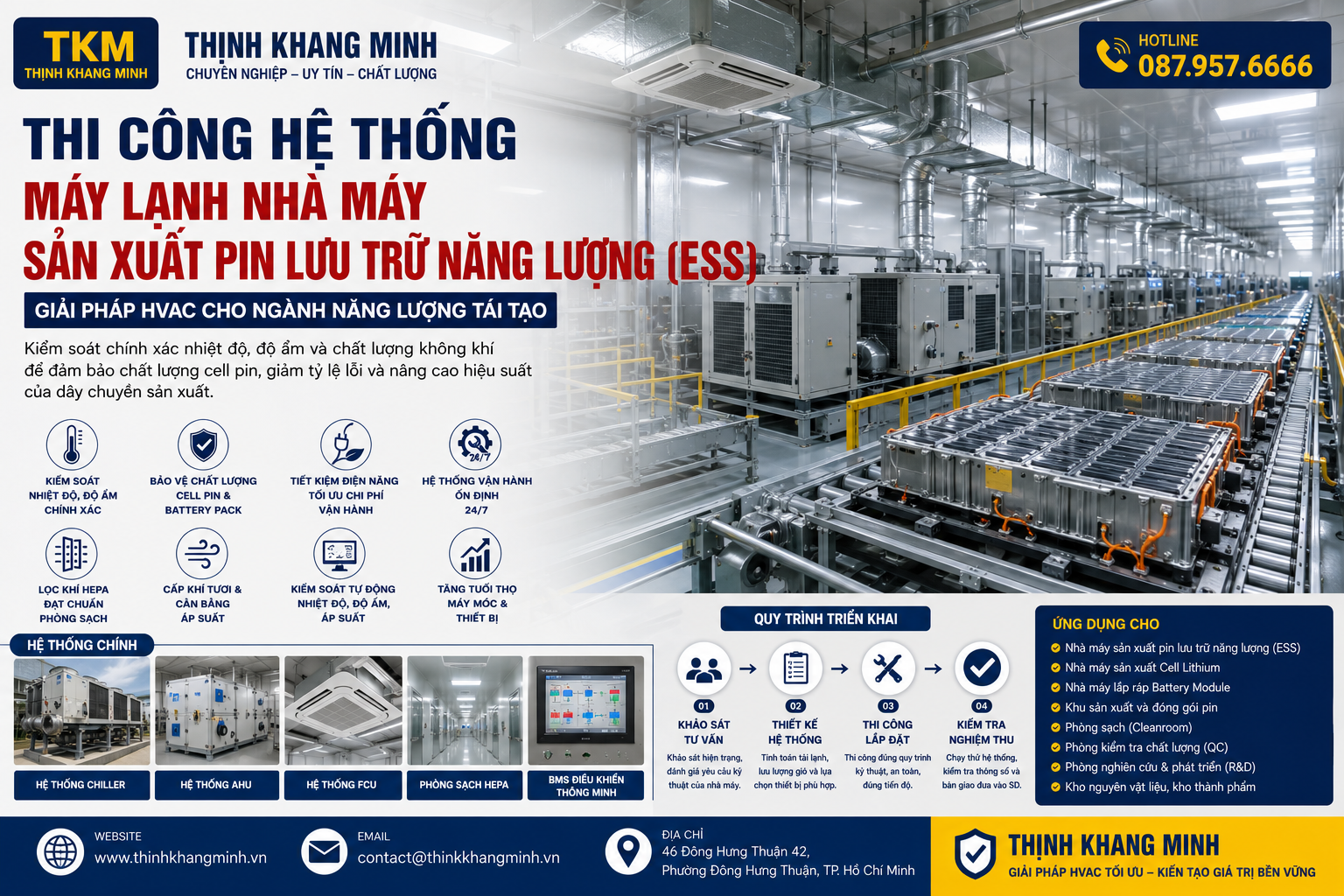 Thi Công Hệ Thống Máy Lạnh Cho Nhà Máy Sản Xuất Pin Lưu Trữ Năng Lượng (ESS)