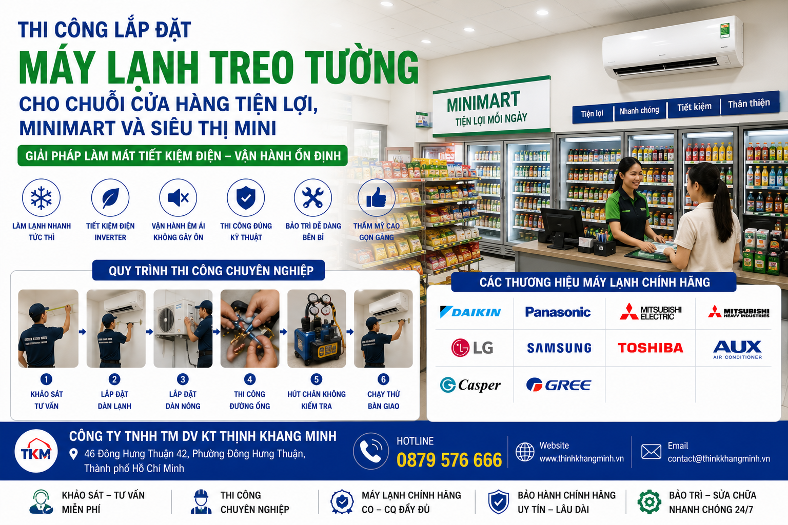 Thi Công Lắp Đặt Máy Lạnh Treo Tường Cho Chuỗi Cửa Hàng Tiện Lợi