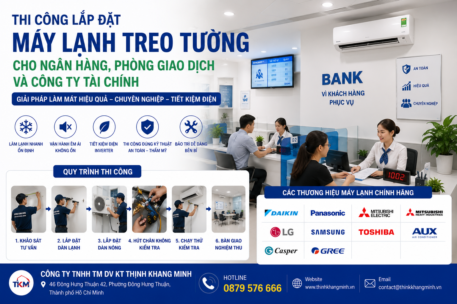Thi Công Lắp Đặt Máy Lạnh Treo Tường Cho Ngân Hàng