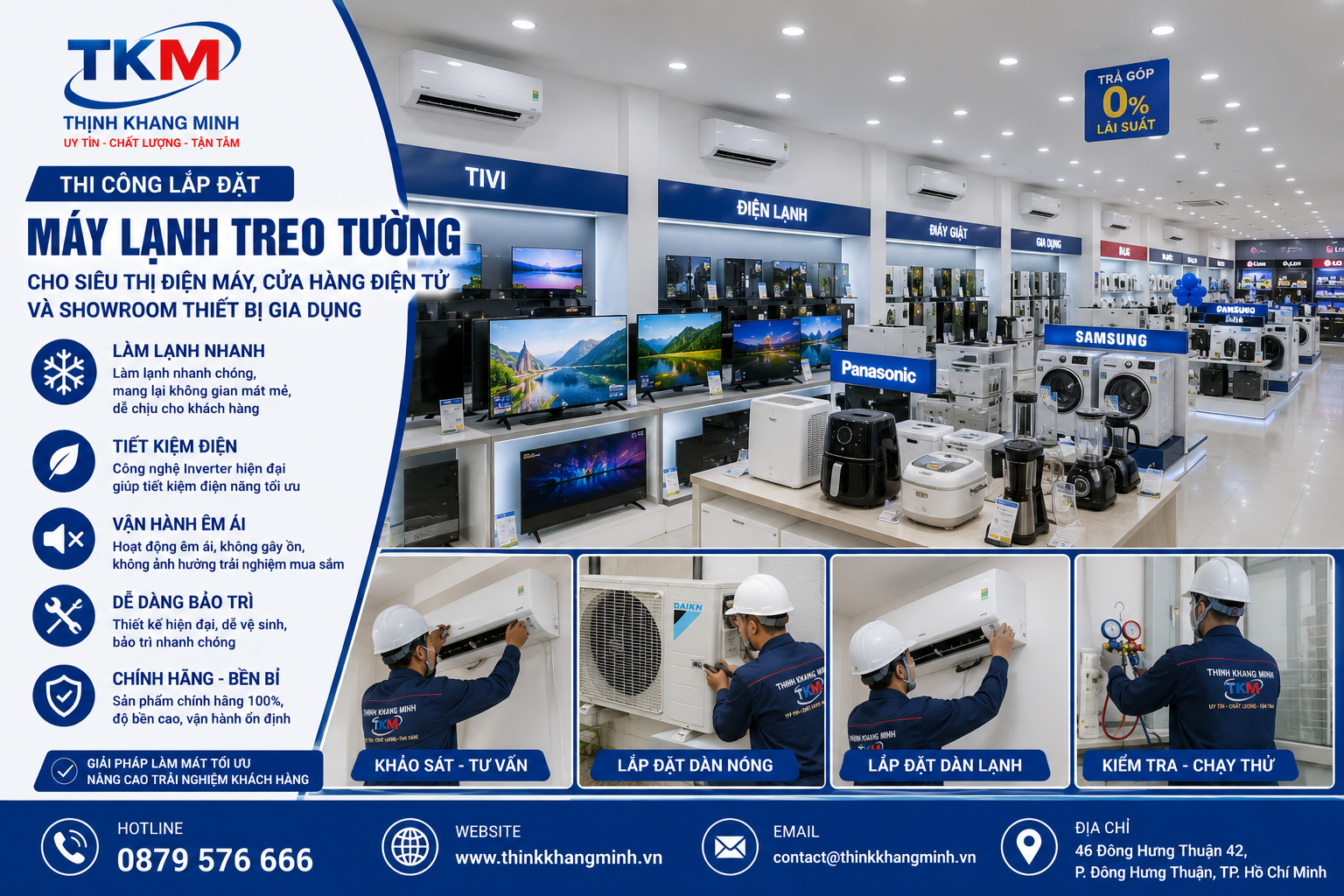 Thi Công Lắp Đặt Máy Lạnh Treo Tường Cho Siêu Thị Điện Máy
